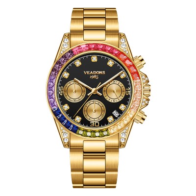 ساعة كوارتز فاخرة للرجال، مزينة بكريستال مقاوم للماء ومضيء